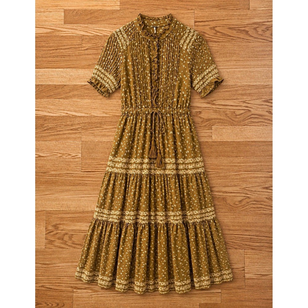 Free People Rare Feeling Maxi Dress Womens S Olive Green Floral Tiered Prairie